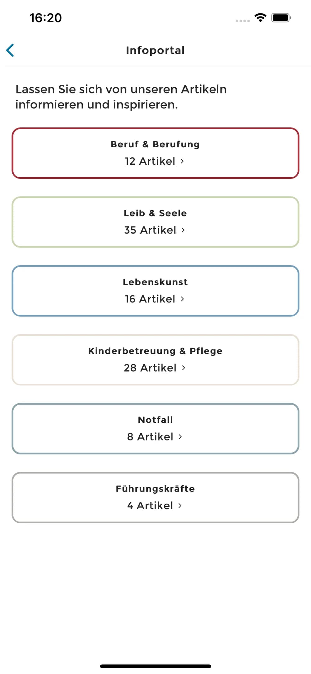 Info portal with articles by topic
