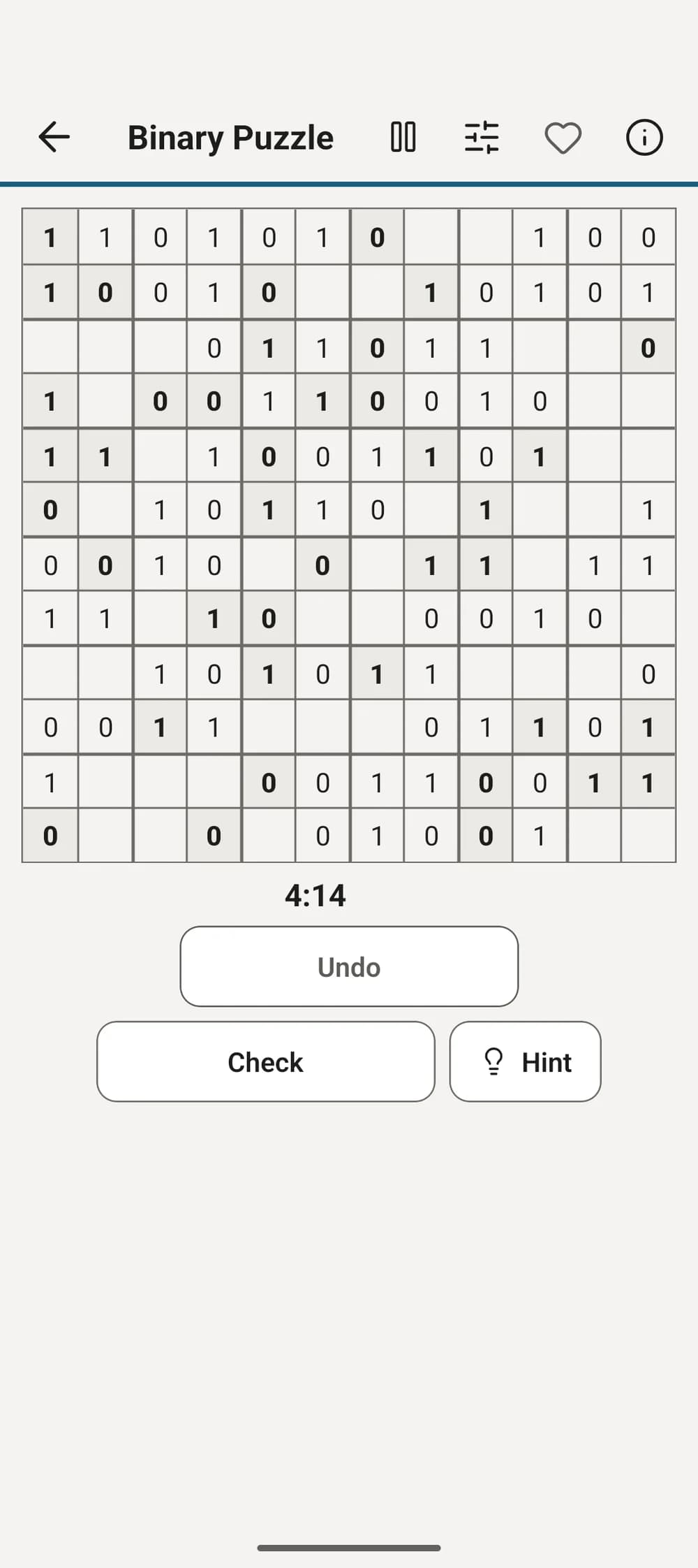 Binary puzzle