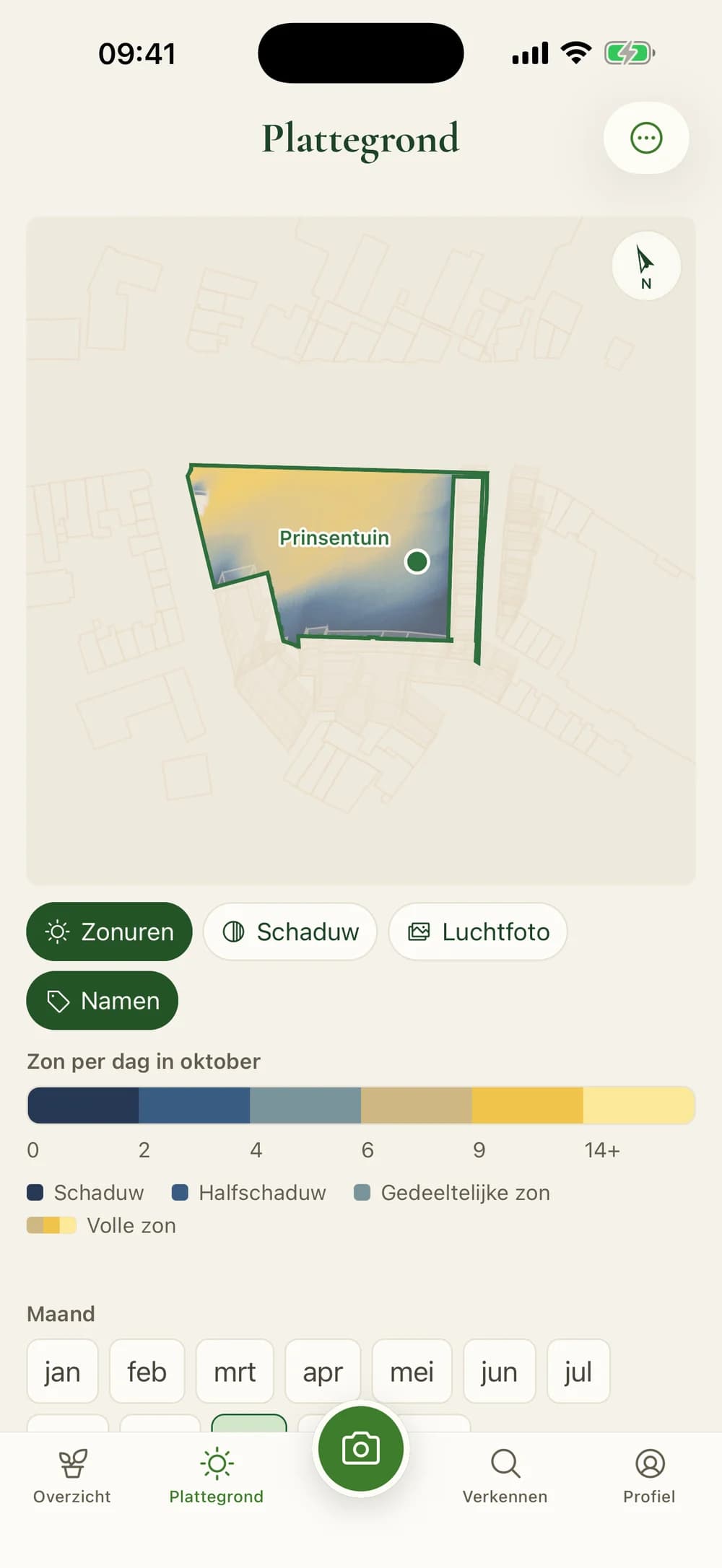 Garden plan with hours of sun per day